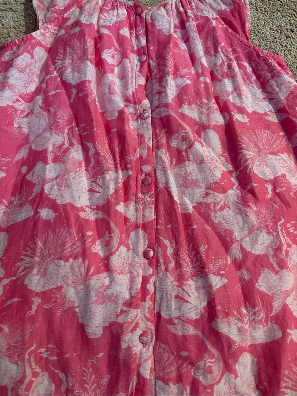 LoveShackFancy Girls Pink Cotton Silk Blend Mermaid Print Lou Dress Size 4 5 - Picture 6 of 9